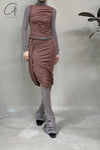 Un Morceau cashmere and silk fake two-piece pleated top AW22 UM222SZ09 grey